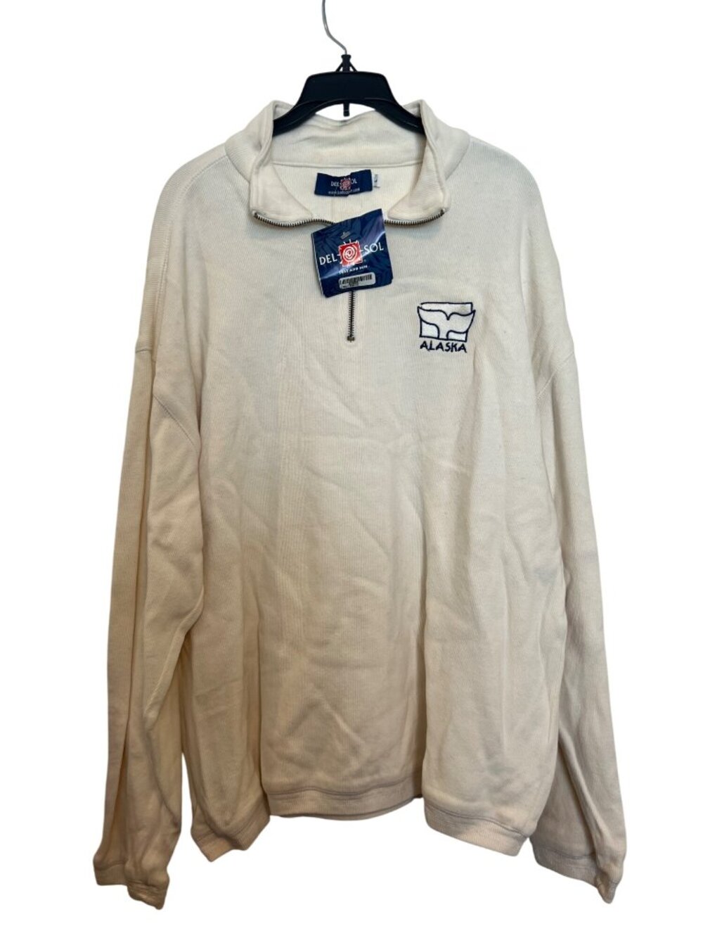 Vintage NEW DEL SOL ALASKA Quarter Zip Pullover Sweater Cotton Ribbed White Size